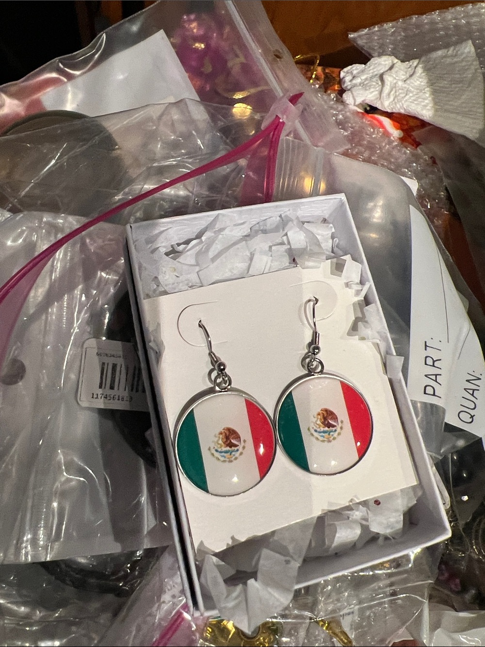 Mexican Flag Round Dangle Earrings - Green White Red